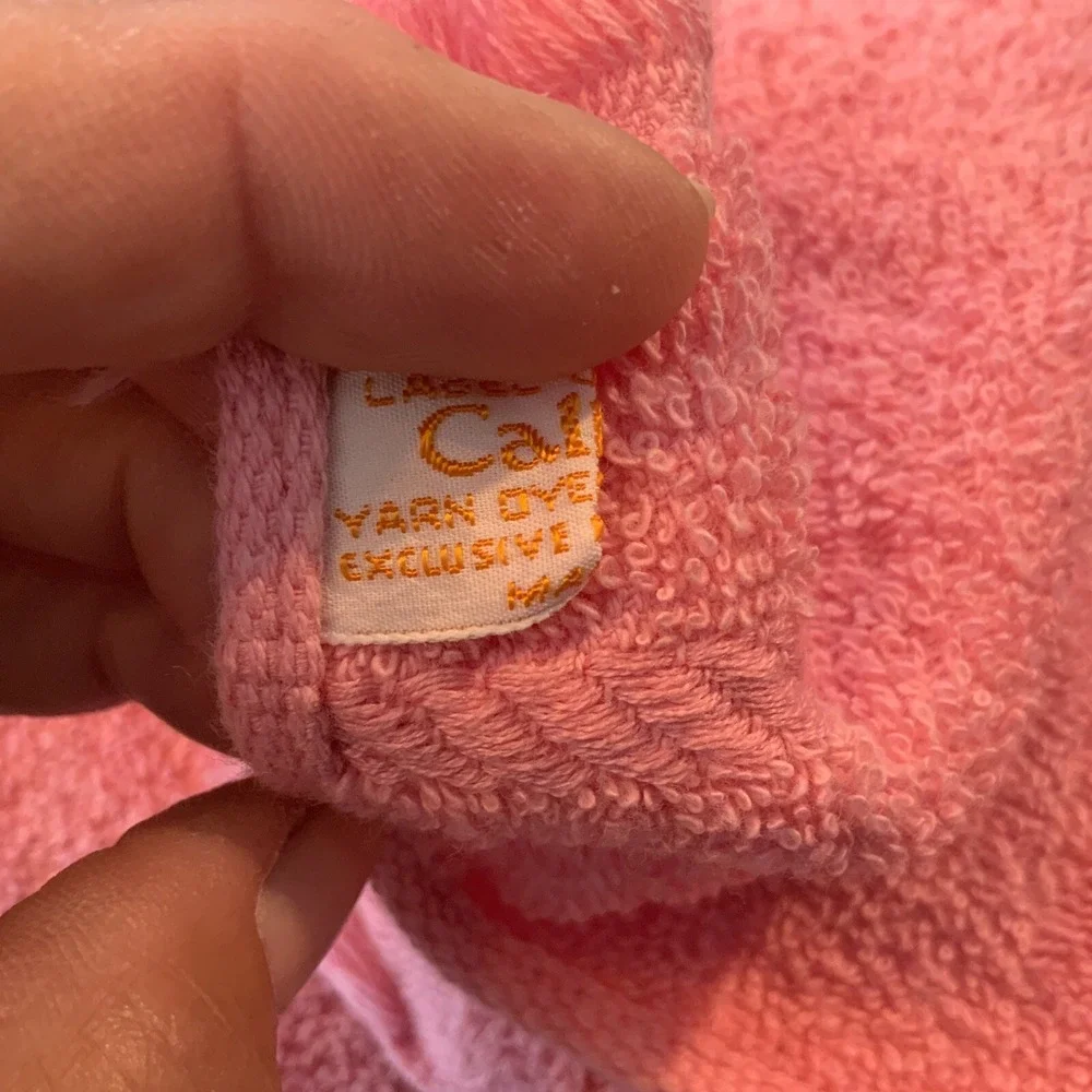 VTG Pair Retro Floral Pink Hand Towels Callaway 60s 70s Fringe Rose Embroidered